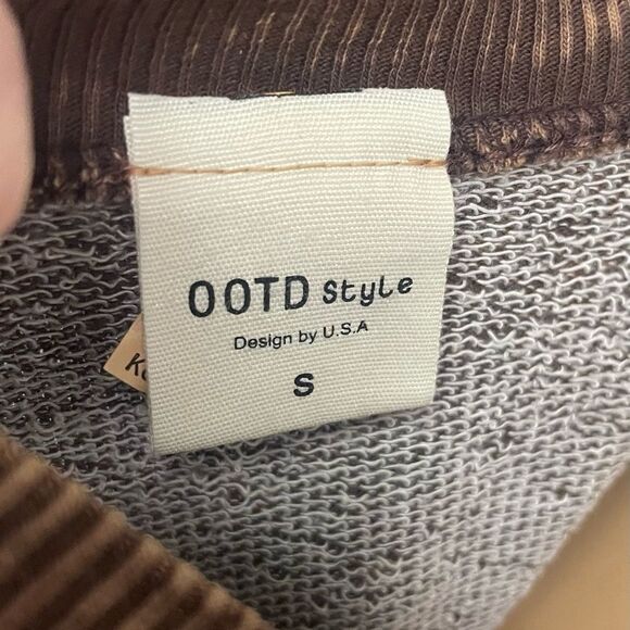 OOTD style, brown acid washed, LS crop sweatshirt, oversized pullover, sz S - Picture 5 of 5